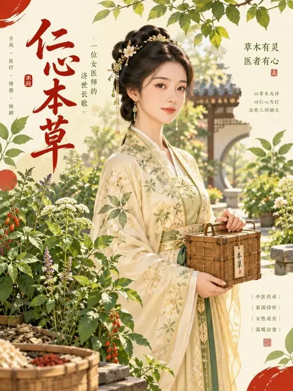 腐剧电视观看《天才医妃》封面海报，古院中执药的医女